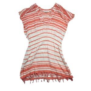 Athleta Womens Cover Up Large Beach Pool Boho Gauze Striped Tassels 100% Cotton